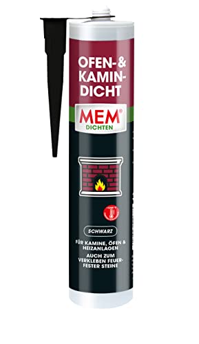 MEM Ofen- & Kamin-Dicht, Dichtungsmasse für Heizanlagen, offene Kamine und Öfen, Auch zum Verkleben und Verfugen geeignet, Hochtemperaturbeständig bis +1200C°, 310 ml Kartusche, Schwarz von MEM