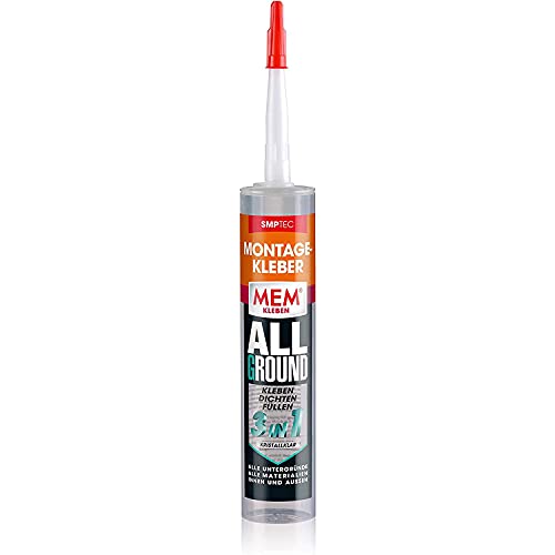 MEM Montage-Kleber Allground 3in1, Zum Kleben, Dichten und Füllen, Kristallklar, Wasser- und UV- beständig, Für fast alle Untergründe, Lösemittelfrei, 300 g Kartusche von MEM