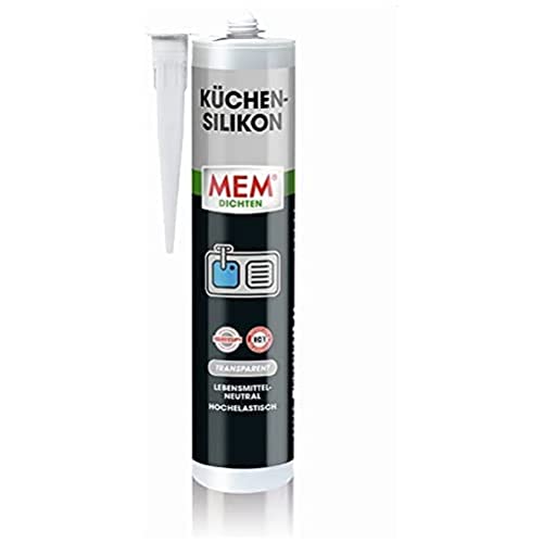 MEM Küchen-Silikon, Gebrauchsfertig, Für Fugen an Übergängen im Küchenbereich, Lebensmittelneutral, Abriebfest und UV-beständig, Lösemittelfrei, 300 ml Kartusche, Transparent von MEM