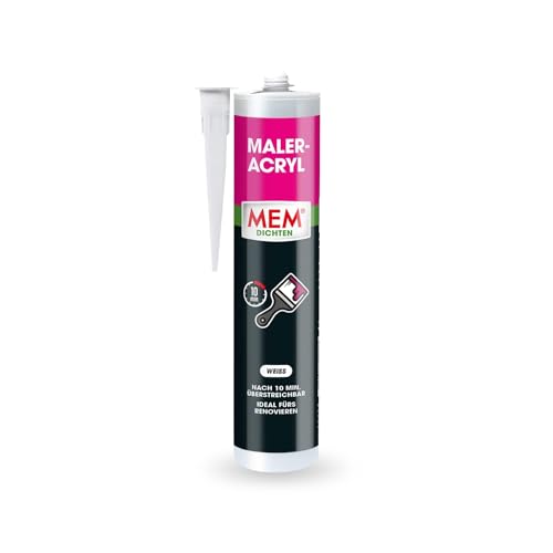 MEM Maler-Acryl, Für Renovierungsarbeiten und zum Abdichten, Innen und außen anwendbar, Überstreichbar, Überputzbar, Lösemittelfrei, 300 ml, Weiß von MEM