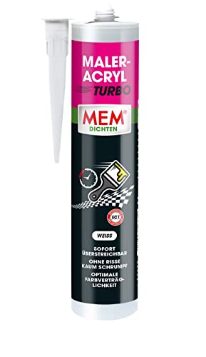 MEM Maler-Acryl Turbo, Schnell trocknender und sofort überstreichbarer Fugendichtstoff, Zur Abdichtung von Rissen und Anschlussfugen, Gebrauchsfertig, Lösemittelfrei, 300 ml Kartusche, Weiß MEM Maler-Acryl Turbo, Schnell trocknender und sofort überstreichbarer Fugendichtstoff, Zur Abdichtung von Rissen und Anschlussfugen, Gebrauchsfertig, Lösemittelfrei, 300 ml Kartusche, Weiß von MEM