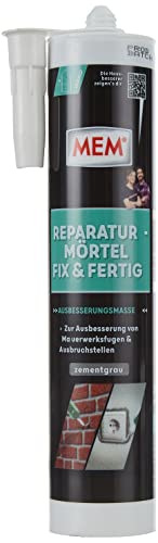 MEM Reparaturmörtel Fix & Fertig, Für Mauerwerksfugen & Ausbruchstellen, Innen & Außen, Überstreichbar, Schnell härtend, Zementgrau, 300 ml Kartusche von MEM