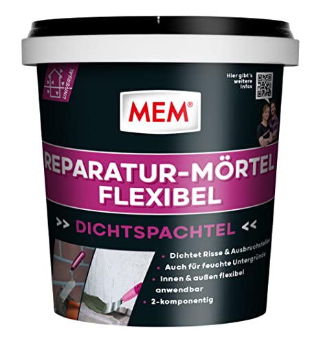MEM Reparaturmörtel Flexibel, Zweikomponentiger Spezialmörtel für Risse, Ausbruchstellen & Betonreparaturen, Innen & Außen, Hochflexibel, Frostbeständig, Grau, 1 kg Eimer von MEM