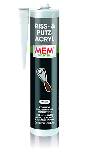 MEM Riss- und Putz Acryl, Acrylat-Dichtstoff für strukturierte oder mineralische Untergründe, Innen und außen anwendbar, Überputzbar und überstreichbar, Lösemittelfrei, 300 ml Kartusche, Weiß von MEM