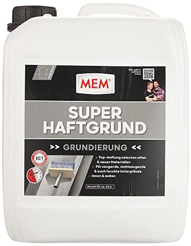 MEM Super-Haftgrund, Intensive Untergrundhaftung, Für saugende und nichtsaugende Untergründe, Lösemittelfrei, 5 l, Weiß von MEM