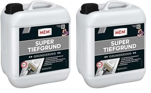 MEM Super Tiefgrund, Für saugende und nichtsaugende Untergründe, Innen und außen anwendbar, Einfache Anwendung, Lösemittelfrei, 5 l, Milchig-weiß (Packung mit 2) von MEM