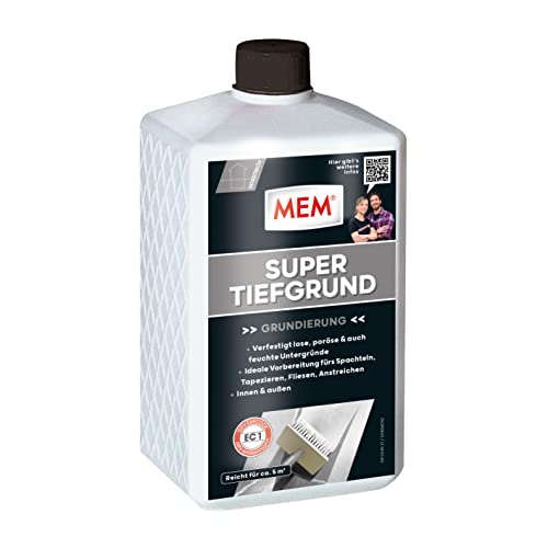 MEM Super Tiefgrund, Für saugende und nichtsaugende Untergründe, Innen und außen anwendbar, Einfache Anwendung, Lösemittelfrei, 1 l, Milchig-weiß MEM Super Tiefgrund, Für saugende und nichtsaugende Untergründe, Innen und außen anwendbar, Einfache Anwendung, Lösemittelfrei, 1 l, Milchig-weiß von MEM