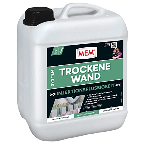 MEM System Trockene Wand Injektionsflüssigkeit, Dauerhafte Horizontalsperre für alle Mauerwerke, Innen und außen anwendbar, Porenverengend und wasserabweisend, 10 l Behälter von MEM