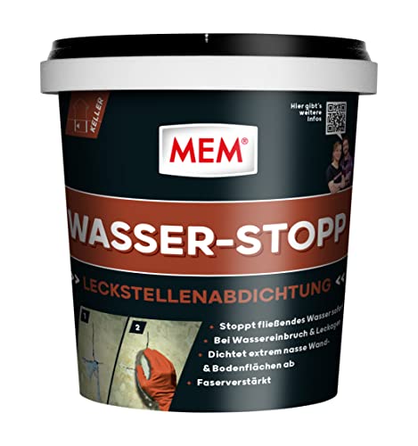 MEM Wasser-Stopp, Spezialzement für extrem nasse Wand- und Bodenflächen, Dichtet in wenigen Sekunden, Innen und außen anwendbar, Grau, 1 kg von MEM