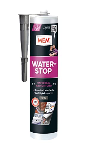 MEM Water Stop, Universalabdichtung und Feuchtigkeitssperre, Optimal geeignet für die Innen- und Außenanwendung, Lösemittel-, silikon- und bitumenfrei, Dichtet sofort, Grau, 290 ml Kartusche von MEM