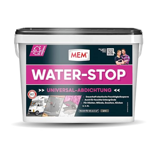 MEM Water Stop, Universalabdichtung und Feuchtigkeitssperre, Optimal geeignet für die Innen- und Außenanwendung, Lösemittel-, silikon- und bitumenfrei, Dichtet sofort, Grau, 14 kg von MEM
