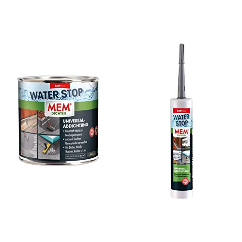 MEM Water Stop - Dichtmasse - Universalabdichtung und Feuchtigkeitssperre - Dächer - Wände - Bad - Dusche - 1 KG & 30836567 Water Stop 290 ml, Grau von MEM