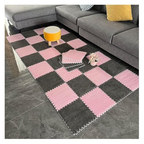 100 Stück 12 x 12 Zoll ineinandergreifende Teppichfliesen, weiche Plüschschaum-Bodenmatte, flauschige Kletterteppiche for Kleinkinder, Fitnessstudio, Kinderzimmer, Wohnzimmer, Grau + Rosa(Gray+) von MEMEM