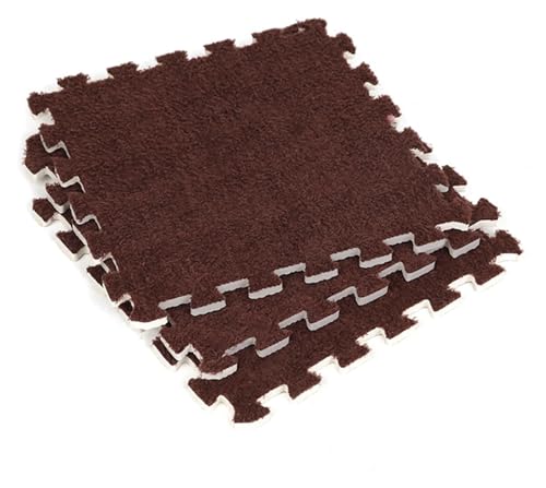 100 Stück Plüschschaum-Bodenmatten, dicke EVA-Schaum-Bodenfliesen, 30 cm, quadratisch, ineinandergreifende Teppichfliesen mit Rand, weiche, flauschige Puzzle-Spielmatten, Bodenschutz(Dark Brown) von MEMEM