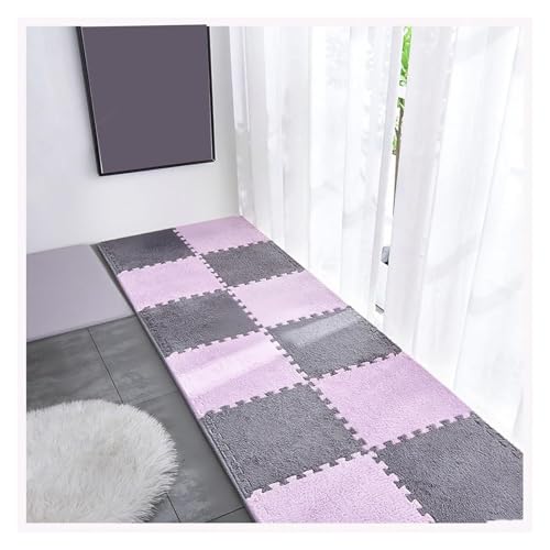 8 Stück weiche ineinandergreifende Schaumstoff-Spielmattenfliesen, Plüsch-Teppichquadrate, 30,5 x 30,5 cm, flauschiger Anti-Rutsch-Teppich for Kleinkinder, Spielzimmer, Schlafzimmer-Dekor(Purple+Gray) von MEMEM