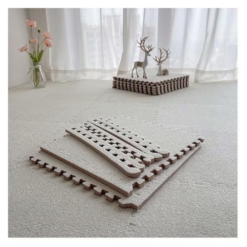 MEMEM 10 Stück Teppichquadrate Puzzle-Bodenmatte 30 x 30 cm, kurzer Plüsch, ineinandergreifende Teppichfliesen, Dicker Kletterteppich mit Rand, Bodenfliesen for die Heimdekoration(Beige) von MEMEM