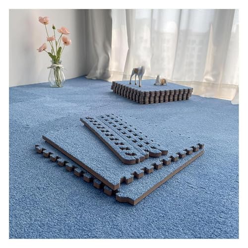 MEMEM 10 Stück Teppichquadrate Puzzle-Bodenmatte 30 x 30 cm, kurzer Plüsch, ineinandergreifende Teppichfliesen, Dicker Kletterteppich mit Rand, Bodenfliesen for die Heimdekoration(Blue) von MEMEM