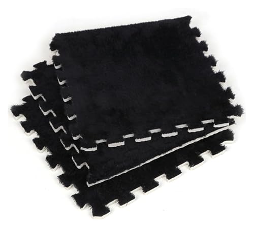 MEMEM 100 Stück Plüschschaum-Bodenmatten, Dicke Eva-Schaum-Bodenfliesen, 30 cm, quadratisch, ineinandergreifende Teppichfliesen mit Rand, weiche, Flauschige Puzzle-Spielmatten, Bodenschutz(Black) von MEMEM