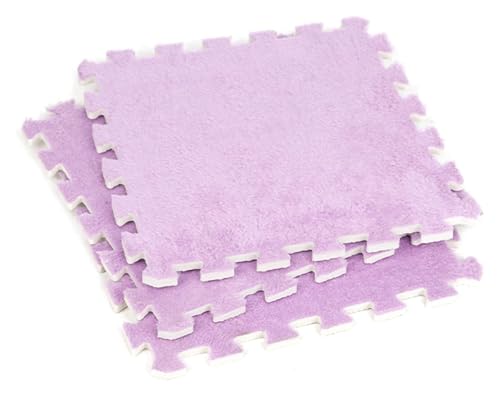 MEMEM 100 Stück Plüschschaum-Bodenmatten, Dicke Eva-Schaum-Bodenfliesen, 30 cm, quadratisch, ineinandergreifende Teppichfliesen mit Rand, weiche, Flauschige Puzzle-Spielmatten, Bodenschutz(Purple) von MEMEM