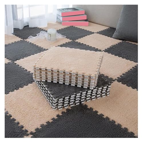 MEMEM 12 Stück Plüsch-Ineinander greifende Bodenmatte, Flauschige Teppich-Schaumstofffliesen, 30,5 x 30,5 cm, quadratischer Puzzle-Teppich, Spielmatte for Zimmer, 12 Quadratfuß(Light Brown+Gray,1cm) von MEMEM