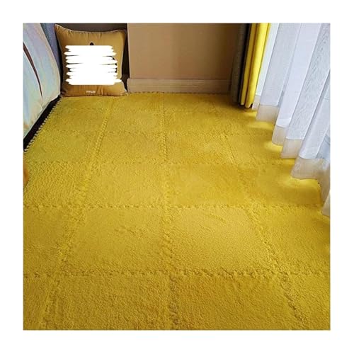 MEMEM 7 Stück 30 x 30 cm Plüsch-Ineinander greifende Teppichfliesen Quadratische Puzzle-Spielmatte Dicker Schaumstoffboden for Kinder Weicher Spielzimmerteppich, grau(Yellow) von MEMEM
