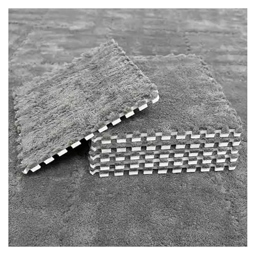 MEMEM 90 Stück 30 cm große ineinandergreifende Puzzle-Teppichquadrate, Flauschiger Plüschschaum-Teppich, 10 mm Dicke Schaumstoff-Spielmatte for Spielzimmer-Bodenfliesen(Gray) von MEMEM