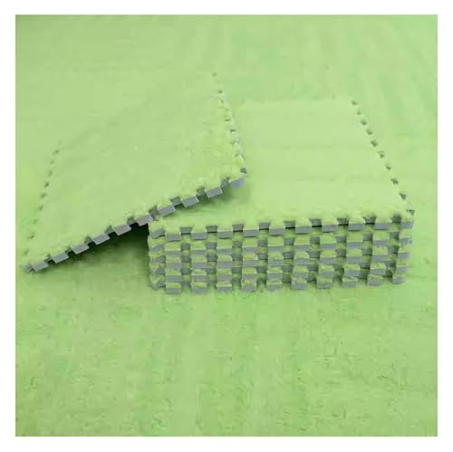 MEMEM 90 Stück 30 cm große ineinandergreifende Puzzle-Teppichquadrate, Flauschiger Plüschschaum-Teppich, 10 mm Dicke Schaumstoff-Spielmatte for Spielzimmer-Bodenfliesen(Green) von MEMEM