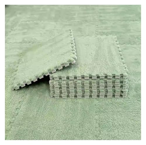 MEMEM 90 Stück 30 cm große ineinandergreifende Puzzle-Teppichquadrate, Flauschiger Plüschschaum-Teppich, 10 mm Dicke Schaumstoff-Spielmatte for Spielzimmer-Bodenfliesen(Light Green) von MEMEM