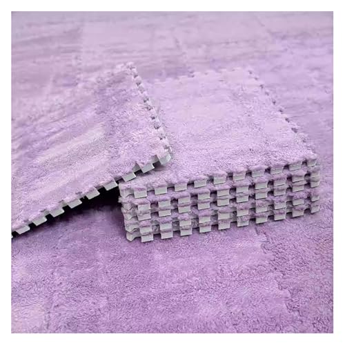 MEMEM 90 Stück 30 cm große ineinandergreifende Puzzle-Teppichquadrate, Flauschiger Plüschschaum-Teppich, 10 mm Dicke Schaumstoff-Spielmatte for Spielzimmer-Bodenfliesen(Purple) von MEMEM