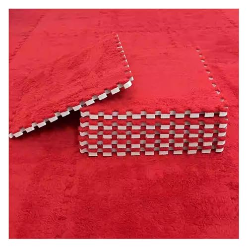 MEMEM 90 Stück 30 cm große ineinandergreifende Puzzle-Teppichquadrate, Flauschiger Plüschschaum-Teppich, 10 mm Dicke Schaumstoff-Spielmatte for Spielzimmer-Bodenfliesen(Red) von MEMEM