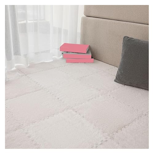 MEMEM Ineinander greifende Fußmatten, quadratischer Teppich, 10 Stück Plüsch-Teppich-Puzzlefliesen, weiche Bodenfliesen-Teppiche for die Dekoration des Wohnzimmers und Schlafzimmers(White,0.6cm) von MEMEM
