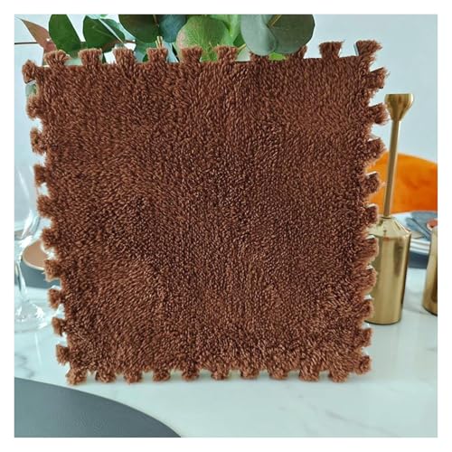 MEMEM Ineinandergreifende Teppichfliesen – 22 Stück 10 mm Dicke Plüsch-Puzzle-Schaumstoff-Bodenmatten – einfach zu installierende, Flauschige Teppichmatte for die Inneneinrichtung(Dark Brown) von MEMEM