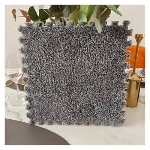 MEMEM Ineinandergreifende Teppichfliesen – 22 Stück 10 mm Dicke Plüsch-Puzzle-Schaumstoff-Bodenmatten – einfach zu installierende, Flauschige Teppichmatte for die Inneneinrichtung(Gray) von MEMEM