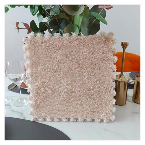 MEMEM Ineinandergreifende Teppichfliesen – 22 Stück 10 mm Dicke Plüsch-Puzzle-Schaumstoff-Bodenmatten – einfach zu installierende, Flauschige Teppichmatte for die Inneneinrichtung(Light Brown) von MEMEM
