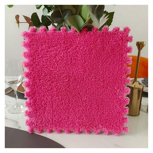 MEMEM Ineinandergreifende Teppichfliesen – 22 Stück 10 mm Dicke Plüsch-Puzzle-Schaumstoff-Bodenmatten – einfach zu installierende, Flauschige Teppichmatte for die Inneneinrichtung(Rose Red) von MEMEM