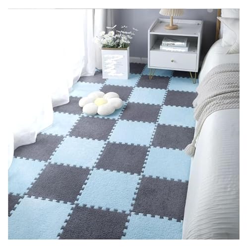 MEMEM Quadratische Schaumstoff-Bodenmatte, 12 Stück 12 x 12 x 0,4 Zoll Dicke Puzzle-Teppiche, Flauschige, ineinandergreifende Plüsch-Teppichfliesen, waschbare Teppiche for den Sinnesraum(Blue+Gray) von MEMEM
