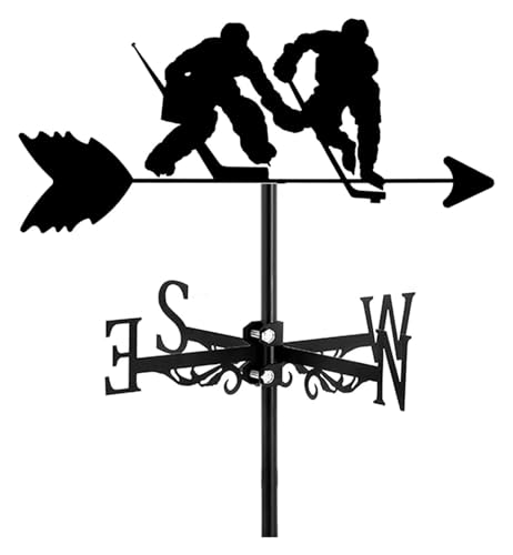 Wetterfahne aus Metall, Wetterfahne zur Dekoration von Sportphysikprojekten for Gartendächer, Rasenflächen im Freien, Zaunpfosten, Pergola, Gewächshäuser, Scheunen oder Schuppen(Ice Hockey) von MEMEM