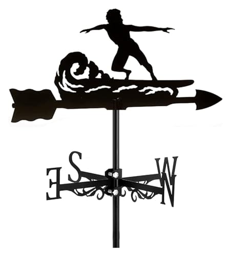 Wetterfahne aus Metall, Wetterfahne zur Dekoration von Sportphysikprojekten for Gartendächer, Rasenflächen im Freien, Zaunpfosten, Pergola, Gewächshäuser, Scheunen oder Schuppen(Surfing Waves) von MEMEM