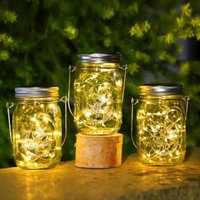 3 Stück Solarlaternen für den Außenbereich – 30 LED-Solarlampe für den Außenbereich, IP65 wasserdichte Außenlaterne, Einmachglas-Hänge-Solarlampe für von MEMKEY