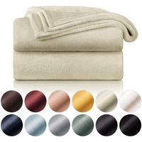 Fleecedecke 150 x 200 – beige kariert, Sofaüberwurf, Cocooning-Plaid – dicke, flauschige, weiche und warme Fleecedecke – hohe Qualität von MEMKEY