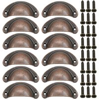 12 Stück Muschel-Türgriffe, Retro-Türgriffe, traditionelle Halbmond-Möbelgriffe mit Schrauben, für Schublade, Kleiderschrank, Kommode (Rotbronze) von MEMKEY