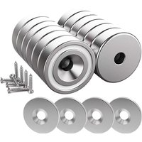 Memkey - 12 Stück Neodym-Magnete 10 kg Stärke 20 x 7 mm mit Loch und Kapsel, Senktopfmagnet mit Schrauben und 12 Stahlkissen (Silber glänzend) von MEMKEY