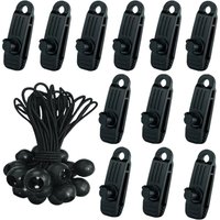24 Stück Planen-Zelt-Clip mit 12 x Planenklemme und 12 x elastischem Seilspanner, Ösen-Clip für Camping-Planen-Zubehör für Zelte, Pool-Planen, von MEMKEY