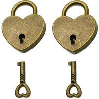 Memkey - 2er-Set Mini-Vorhängeschloss in Herzform im Vintage-Stil mit Schlüssel in Antikbronze von MEMKEY
