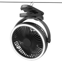 Camping-Ventilator-Clip, USB-Ventilator, 6–21 Stunden Nutzung, 4 Geschwindigkeiten mit LED-Leuchten und Zelthaken, 360°-Drehung, leiser von MEMKEY