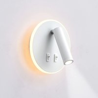LED-Wandleuchte, Nachttisch-Leseleuchte, LED-Wand-Leseleuchten, verstellbarer Strahler (3 w + 6 w, 3000 k warmes Licht), weiß (runde Form) von MEMKEY