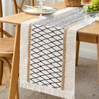 Makramee-Tischläufer – Bohemian-Stil – mit Quasten – handgewebte Baumwolle und Sackleinen – rustikaler Stil – für Küche und Esszimmer (30 x 180 cm) von MEMKEY