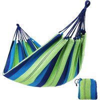 Outdoor-Einzel-/Doppel-Garten-Camping-Hängematte aus Baumwolle, ideal für Camping, Gärten und Reisen (blau, 190 cm x 150 cm) von MEMKEY