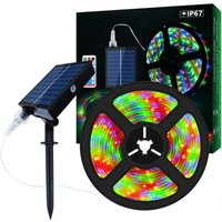 Solar-LED-Streifen für den Außenbereich, 5 m, 280 LEDs, solarbetrieben, farbwechselnder RGB-LED-Streifen mit 8 Beleuchtungsmodi, wasserdicht, IP67, von MEMKEY