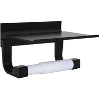 Toilettenpapierhalter mit wandmontiertem Aluminyo-Regal, Kleber und Bohrschrauben für Badezimmer (schwarz) von MEMKEY